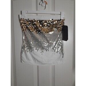 Almost Famous NWT Women’s Medium White Tube Top With Gold Sequins. B49